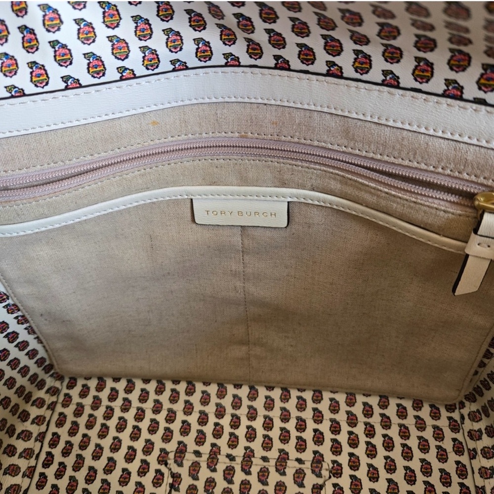 Tory Burch Parker Small Floral Tote - Cream and Multicolor EUC - Picture 12 of 16